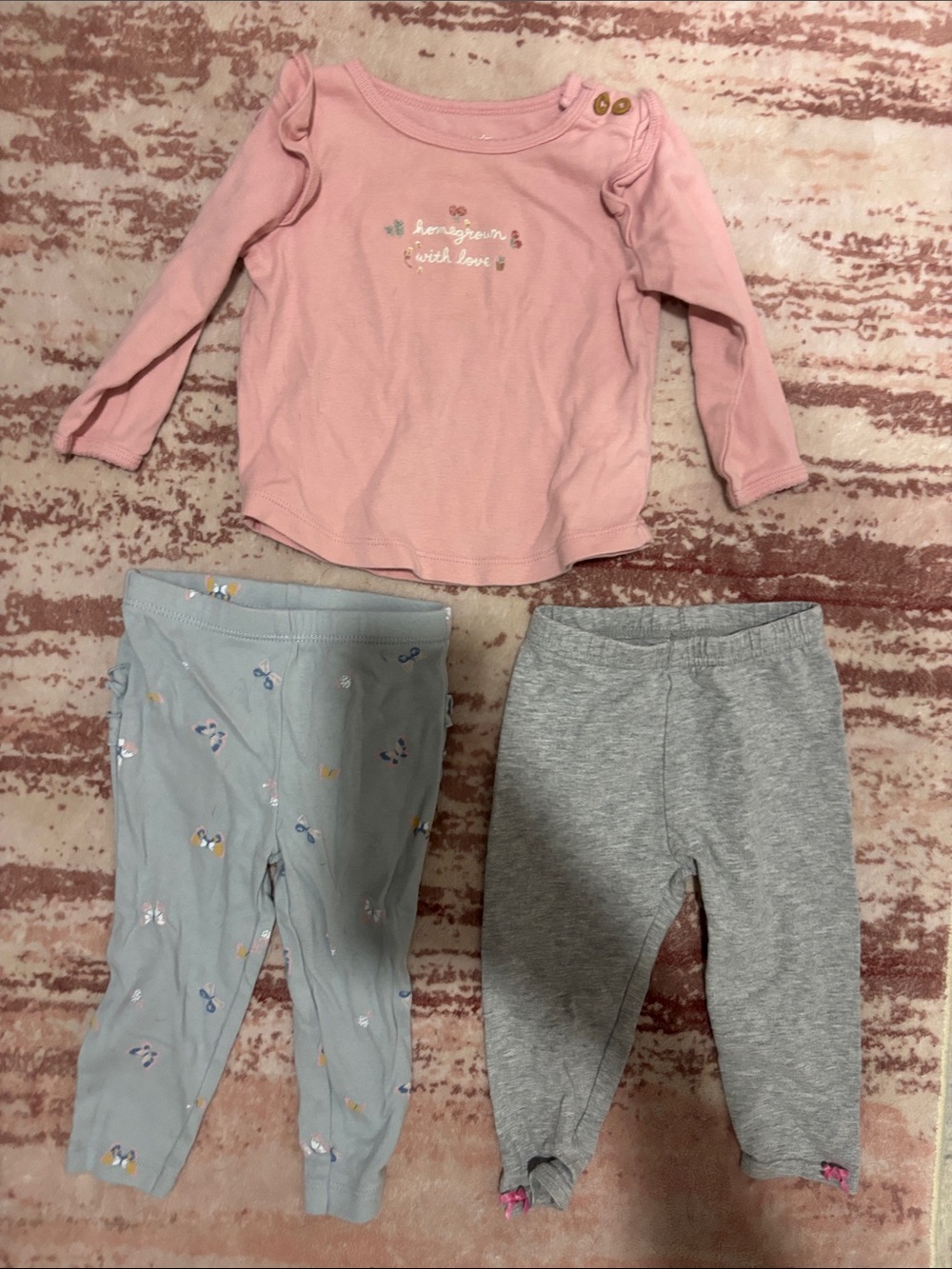 Kids Pink Long-Sleeve Top with Gray and Light Blue Pajama Pants Set